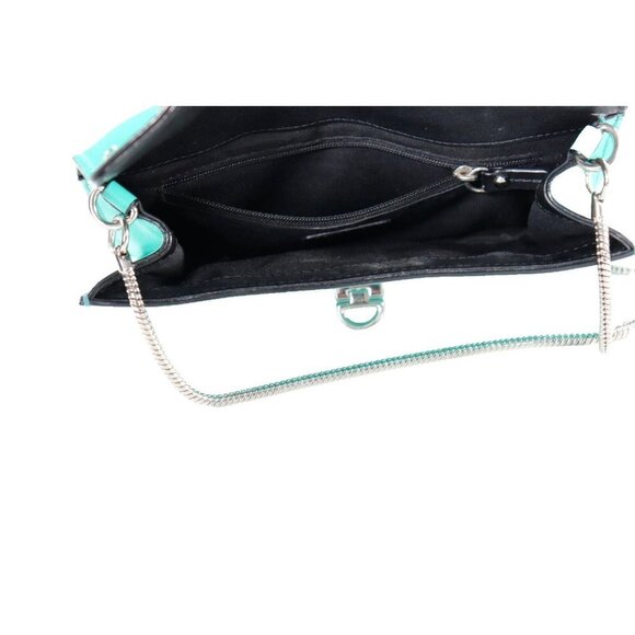 Milly Women's Small Teal Green Crossbody Purse Leather Chain Strap Clutch Bag - Picture 5 of 10
